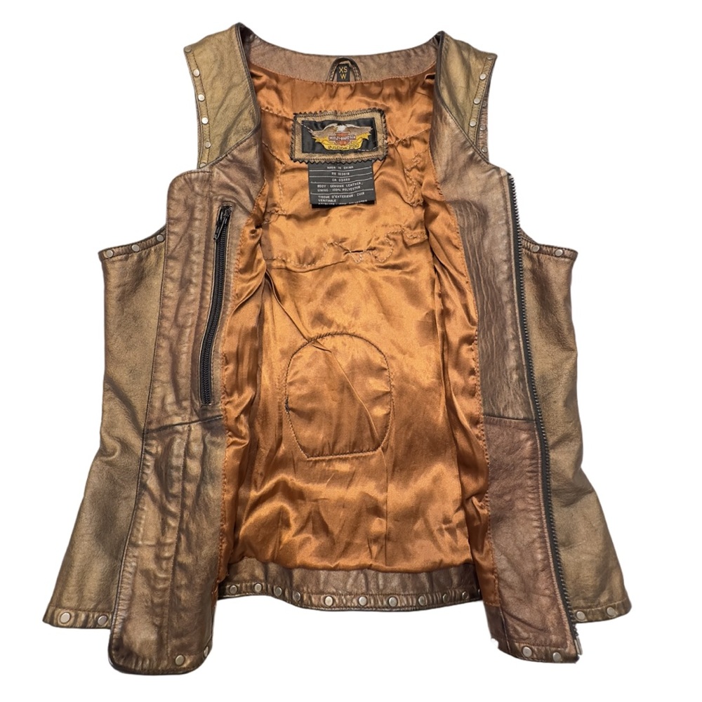 Vintage 2002 HARLEY DAVIDSON Women’s Metallic Leather Sleeveless Zip Front Vest - Picture 4 of 16
